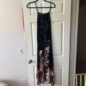 Free People Intimately Dark Blue Floral Maxi Dress with Spaghetti Straps